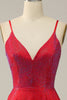 Load image into Gallery viewer, Spaghetti Straps Beaded Red Prom Dress with Slit