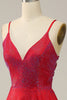 Load image into Gallery viewer, Spaghetti Straps Beaded Red Prom Dress with Slit