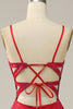 Load image into Gallery viewer, Spaghetti Straps Beaded Red Prom Dress with Slit