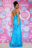 Load image into Gallery viewer, Blue Sheath Sparkly Prom Dress with Sequins