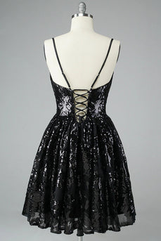 Glitter Black Lace Sequins Short Prom Dress