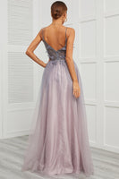 Load image into Gallery viewer, Spaghetti Straps Appliques Long Prom Dress with Split Front