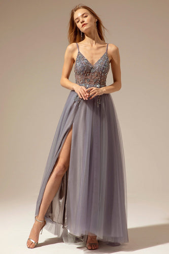 Spaghetti Straps Long Prom Dress With Slit