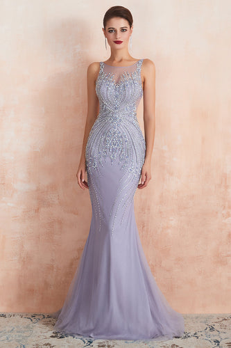 Lavender Mermaid Beaded Sparkly Prom Dress