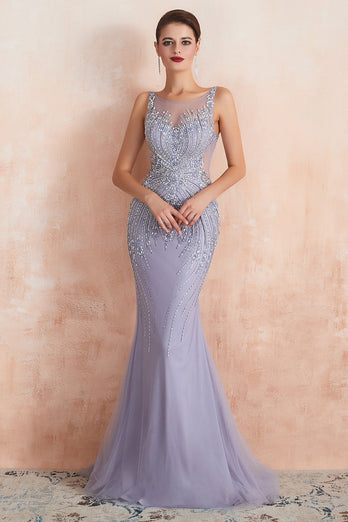 Lavender Mermaid Beaded Sparkly Prom Dress