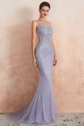 Lavender Mermaid Beaded Sparkly Prom Dress
