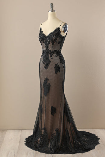 Black Mermaid Prom Dress with Lace