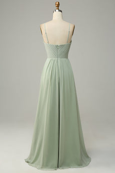 Spaghetti Straps Sleeveless Dusty Sage Bridesmaid Dress