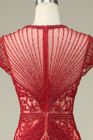 Load image into Gallery viewer, Gorgeous Mermaid Jewel Neck Burgundy Prom Dress with Beading