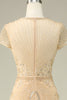 Load image into Gallery viewer, Luxurious Mermaid Jewel Neck Champagne Prom Dress with Beading