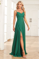 Load image into Gallery viewer, Dark Green A Line Spaghetti Straps Long Simple Prom Dress