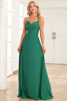 Load image into Gallery viewer, Dark Green A Line Spaghetti Straps Long Simple Prom Dress