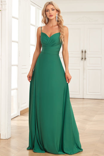 Dark Green A Line Spaghetti Straps Long Simple Prom Dress