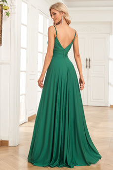 Dark Green A Line Spaghetti Straps Long Simple Prom Dress