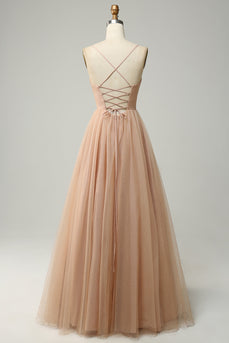 Champagne A Line Spaghetti Straps Bridesmaid Dress