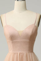 Load image into Gallery viewer, Champagne A Line Spaghetti Straps Bridesmaid Dress