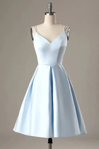Simple Light Blue A Line Short Prom Dress