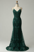 Load image into Gallery viewer, Sparkly Dark Green Mermaid Sequin Long Prom Dress