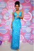 Load image into Gallery viewer, V-Neck Blue Sparkly Prom Dress with Beading