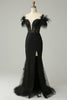 Load image into Gallery viewer, Off the Shoulder Black Mermaid Prom Dress with Feathers