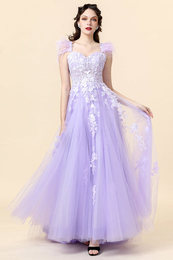 A Line Sweetheart Lavender Long Prom Dress with Appliques