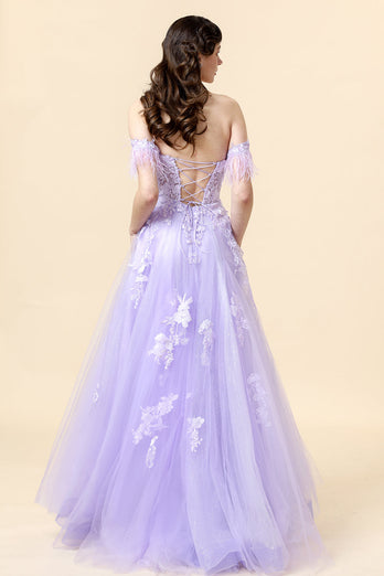 A Line Sweetheart Lavender Long Prom Dress with Appliques