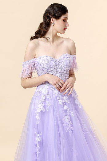 A Line Sweetheart Lavender Long Prom Dress with Appliques