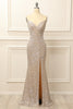 Load image into Gallery viewer, Silver Sequins Long Prom Dress with Slit