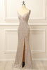 Load image into Gallery viewer, Silver Sequins Long Prom Dress with Slit