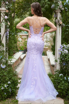 Mermaid Spaghetti Straps Purple Prom Dress With Appliques
