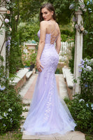 Load image into Gallery viewer, Mermaid Spaghetti Straps Purple Prom Dress With Appliques