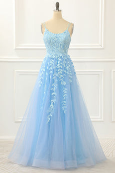 Lavender Tulle A Line Prom Dress with Appliques