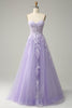 Load image into Gallery viewer, A Line Spaghetti Straps Long Purple Prom Dress with Appliques