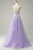 Load image into Gallery viewer, A Line Spaghetti Straps Long Purple Prom Dress with Appliques