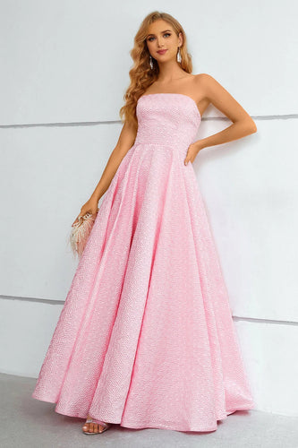 A-Line Strapless Pink Princess Prom Dress
