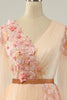 Load image into Gallery viewer, EleganT A Line V Neck Apricot Long Prom Dress with Appliques