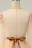 Load image into Gallery viewer, EleganT A Line V Neck Apricot Long Prom Dress with Appliques