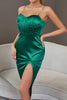 Load image into Gallery viewer, Green Spaghetti Straps Cocktail Party Dress with Slit