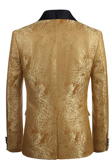 Golden One Button Jacquard Men's Prom Blazer