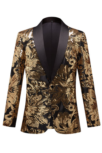 Golden Flower Shaped Sequins Men's Blazer