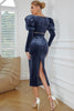 Load image into Gallery viewer, Sheath Square Neck Navy Velvet Holiday Party Dress