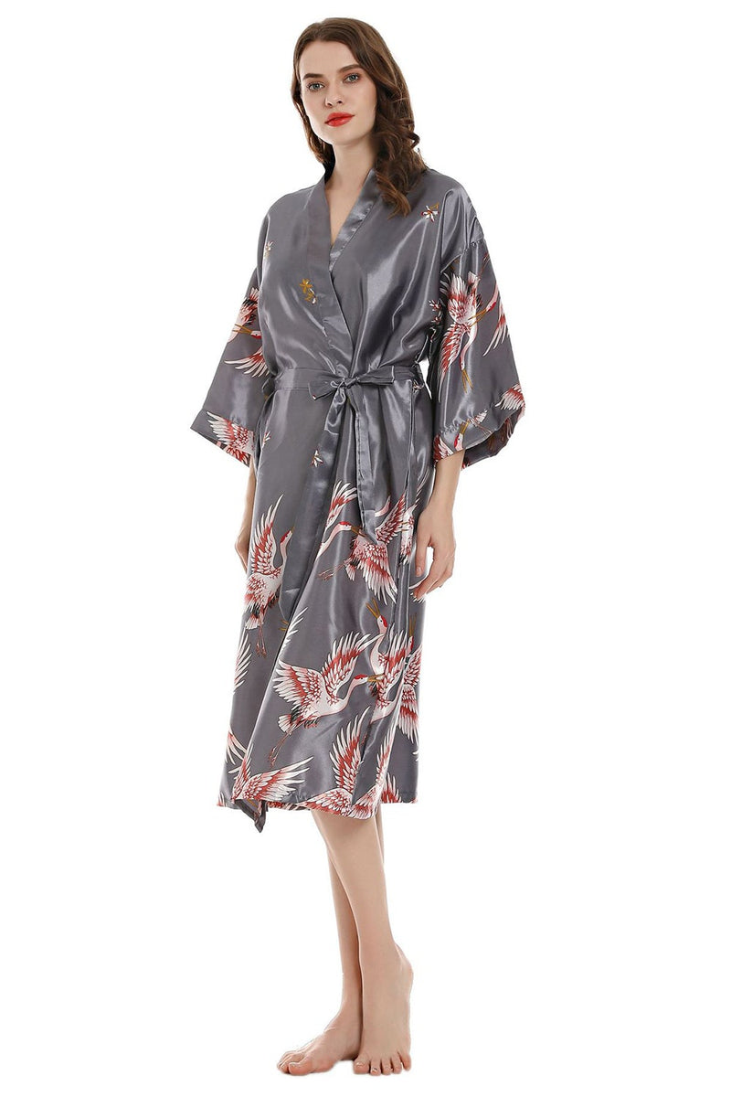 Load image into Gallery viewer, Grey Printed Kimono Bridal Party Robes
