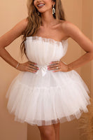 Load image into Gallery viewer, Tulle Strapless White Graduation Dress