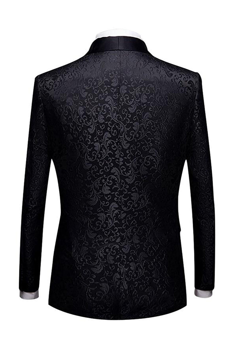 Hellymoon Black Men's 2 Pieces Suits Jacquard Shawl Lapel Prom ...