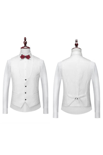 White Men's 3-Piece Suits Jacquard Tuxedo