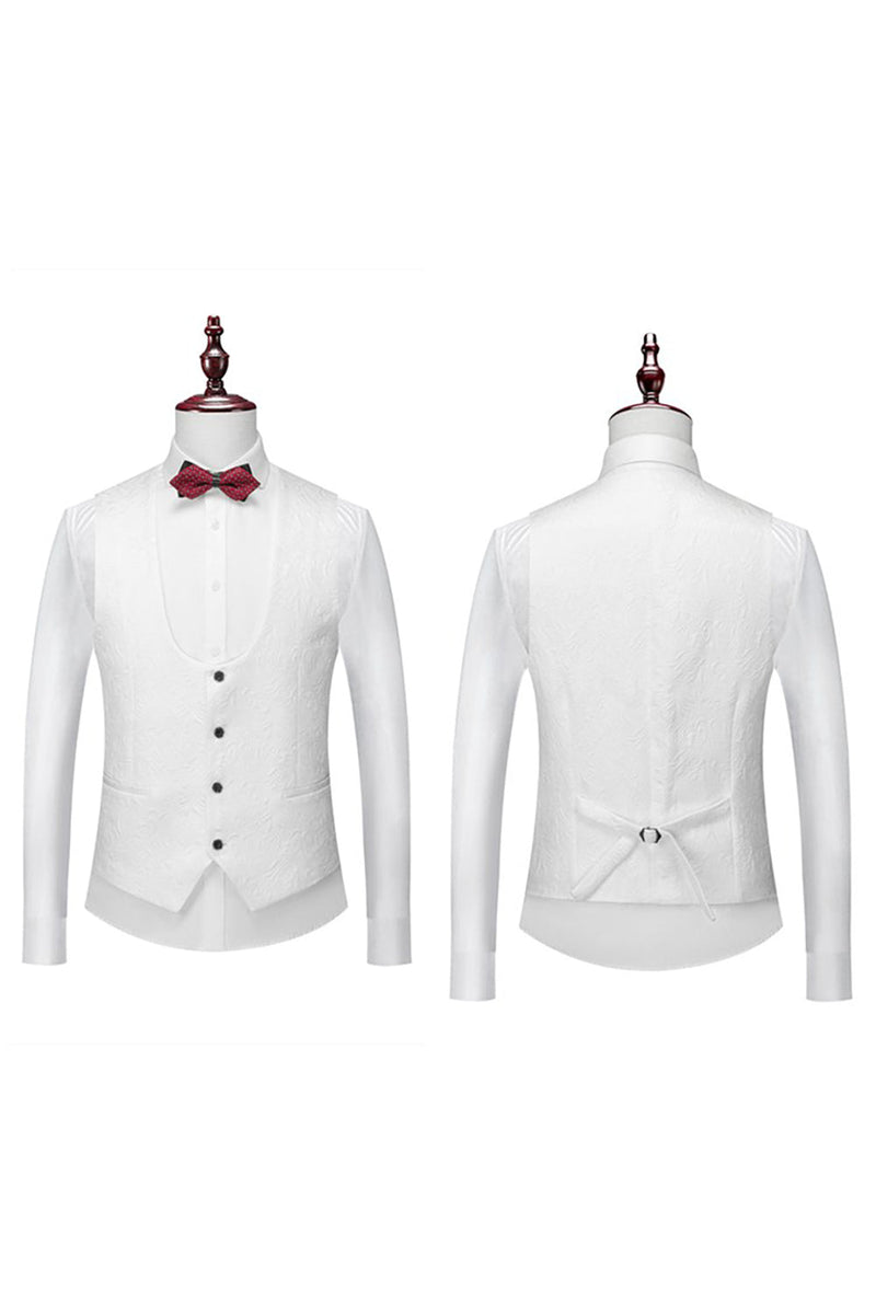 Load image into Gallery viewer, White Men&#39;s 3-Piece Suits Jacquard Tuxedo