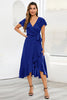 Load image into Gallery viewer, V Neck Blue Wedding Guest Party Dress with Ruffles