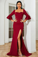 Load image into Gallery viewer, Mermaid Sweetheart Satin Burgundy Formal Dress with Slit