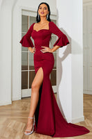 Load image into Gallery viewer, Mermaid Sweetheart Satin Burgundy Formal Dress with Slit
