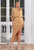 Load image into Gallery viewer, Ankle-Length Camel Formal Dress with Fringes